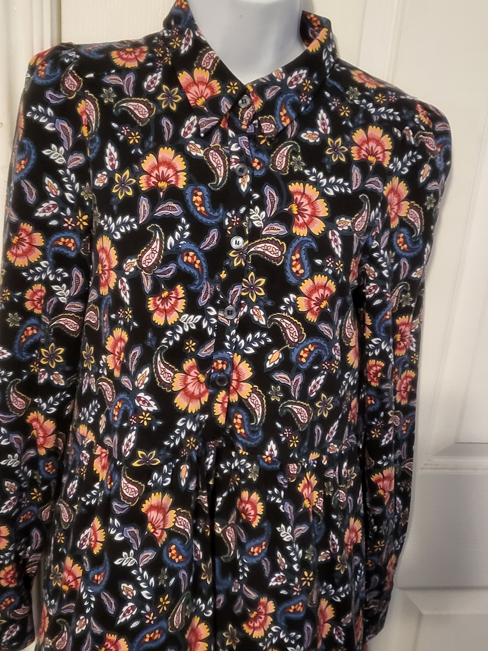 Boden Black Long-Sleeve Paisley Floral Shirt Dress - Picture 7 of 10